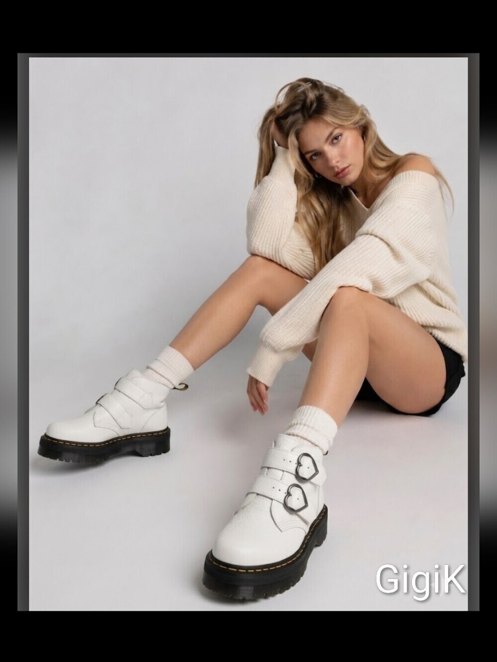 Dr.Martens White Leather Buckle Platform Boots Women Sz 6